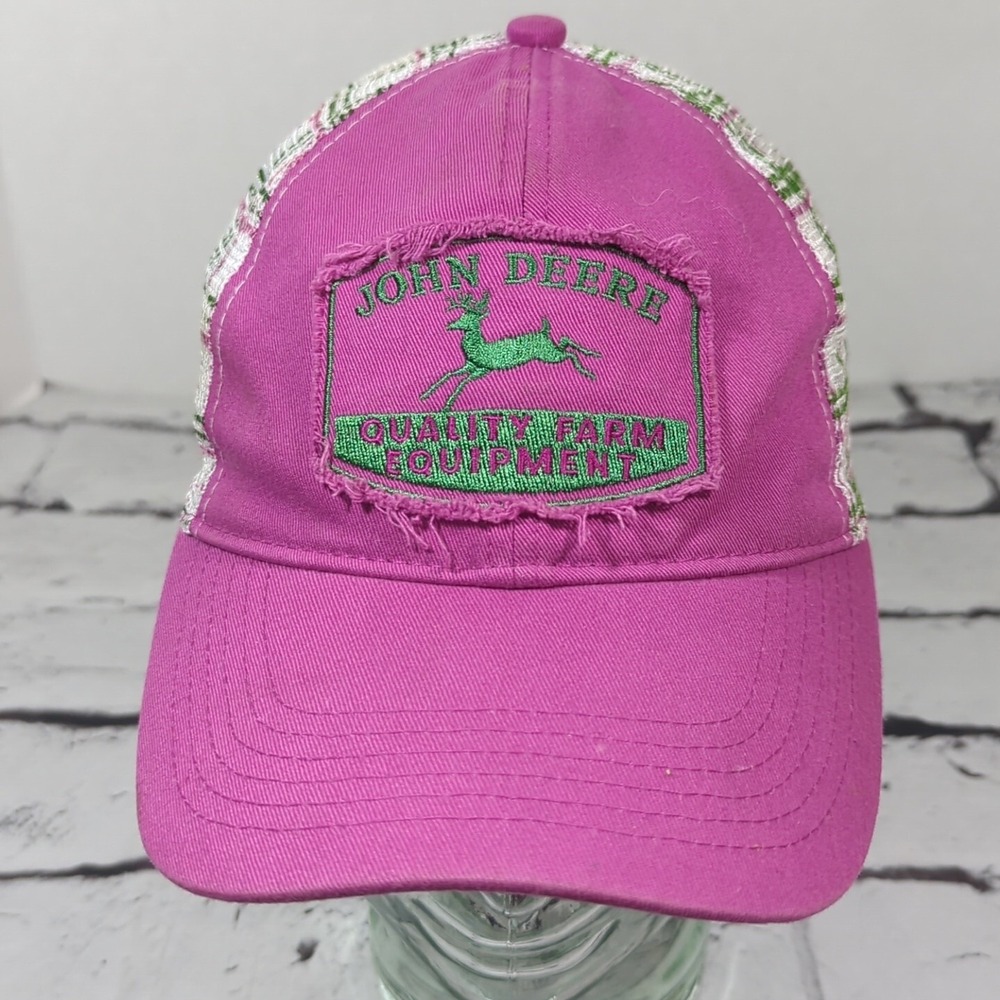 John Deere Pink Green Womens Snapback Hat Adjustable Ball Cap